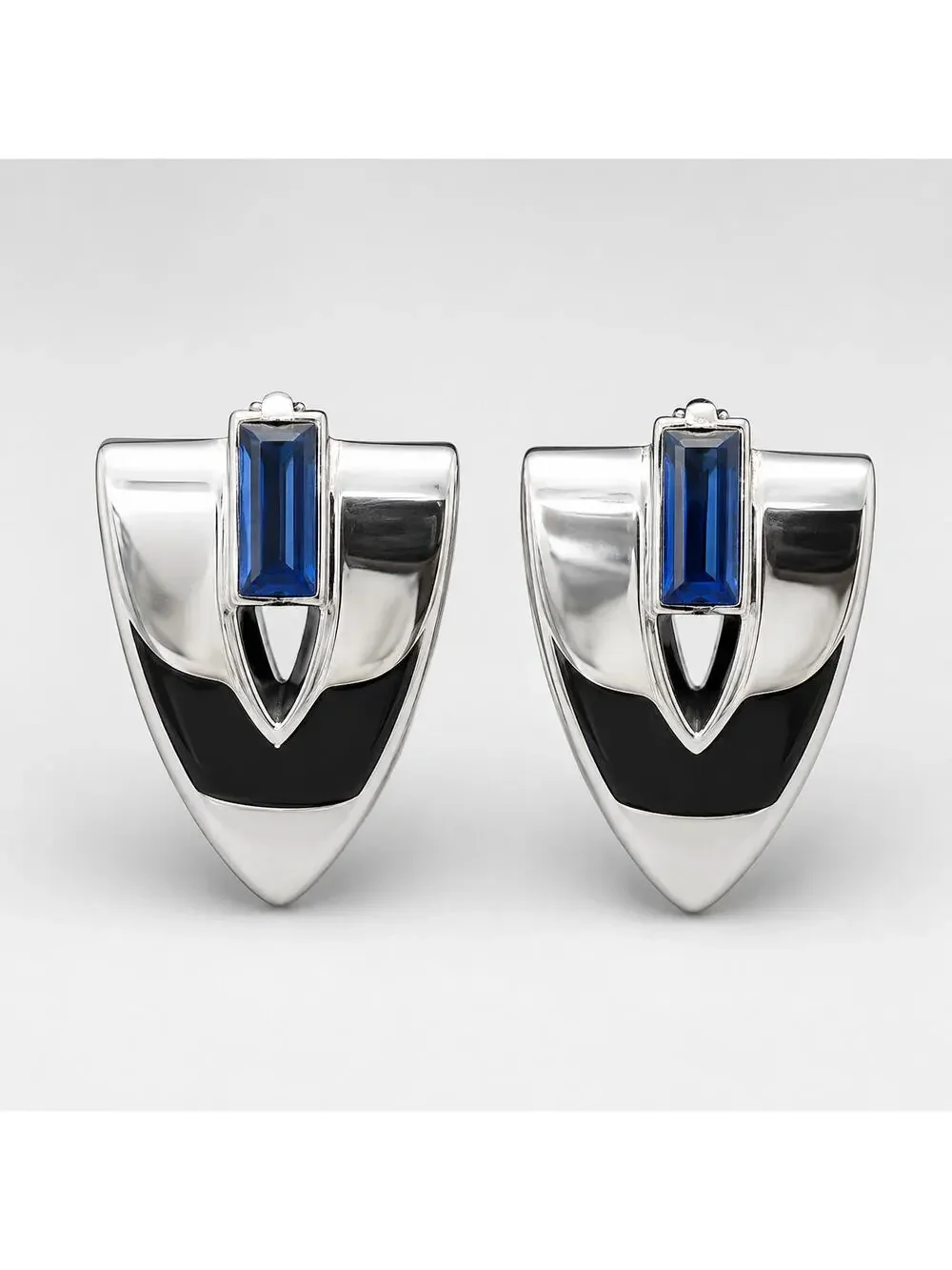 Swank‎ Cuff Links Silver Arrow with Blue Rhinestones- Mid-century Gift cl-